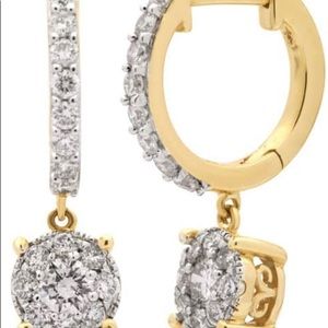 14k Yellow Gold 1ct TDW Diamond Drop Hoop Earrings